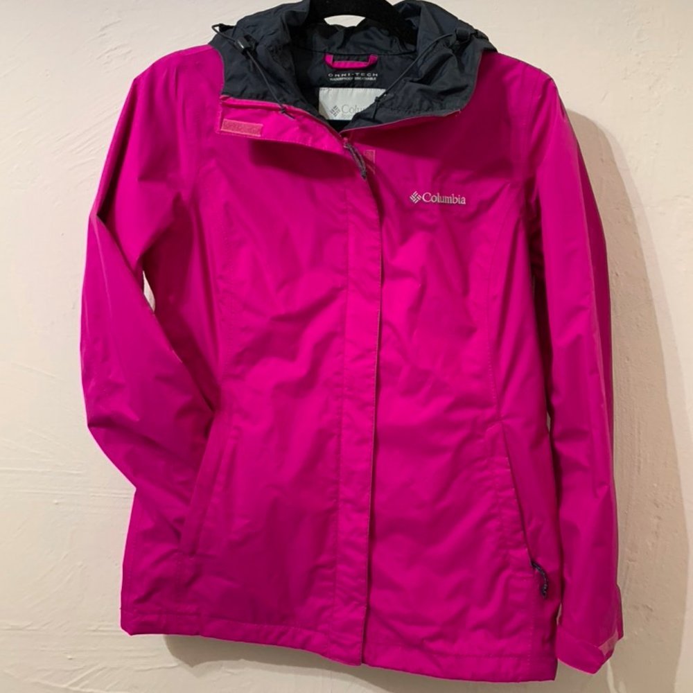Columbia Fuschia Packable Hooded Rain Jacket